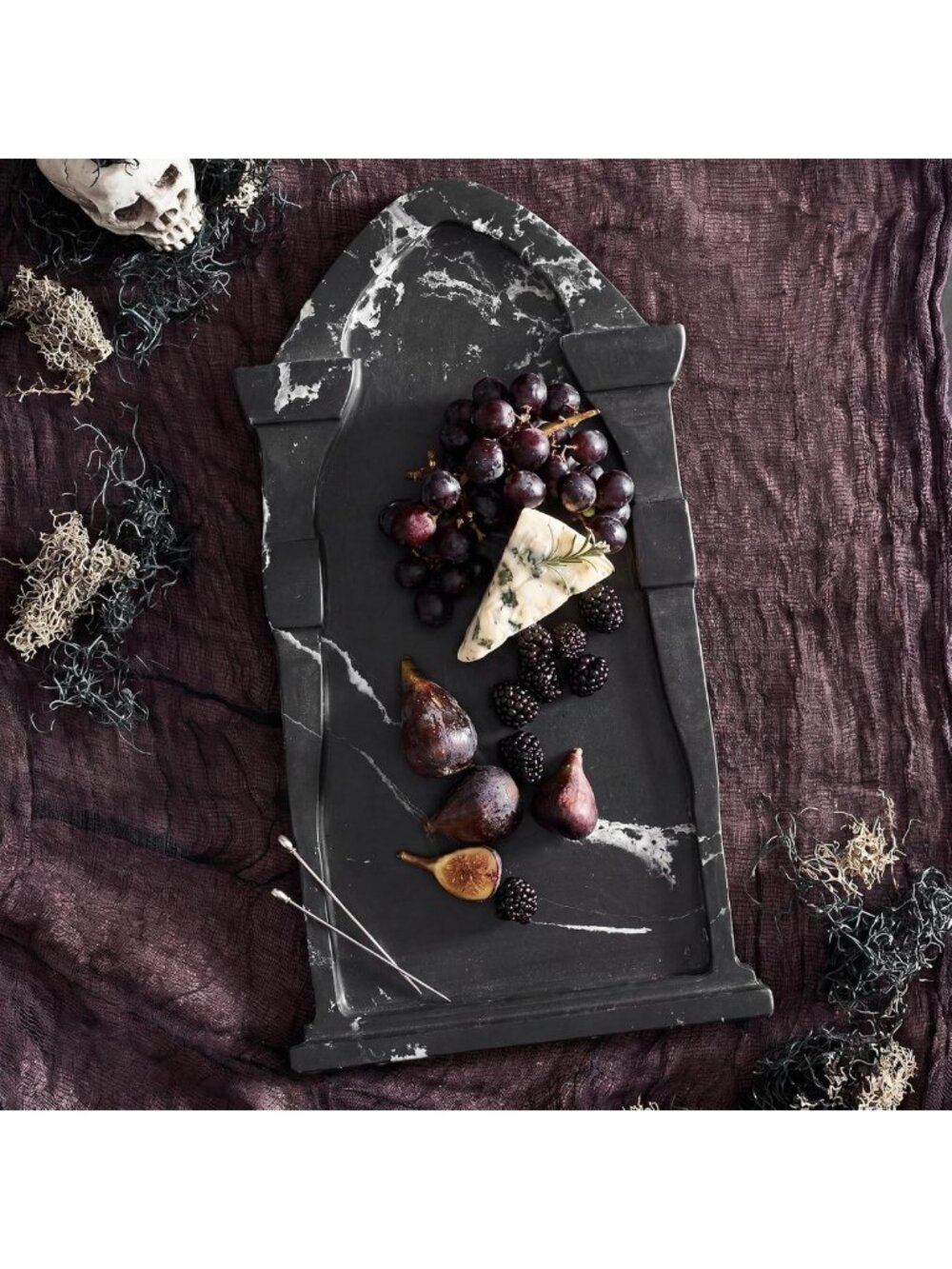 Gothic Marble Charcuterie Board - Black Tombstone Serving Tray for Halloween